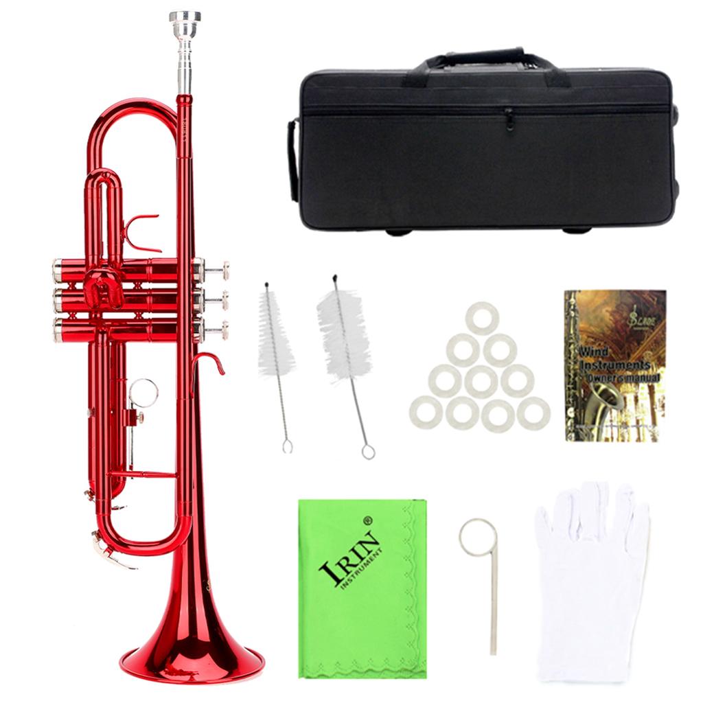 Brass Trumpet Music Wind Instrument with Assistant Tools Set (Red)