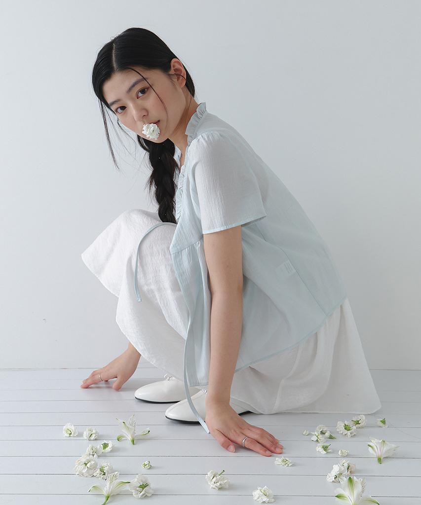 LAMINEZ Muse Frill Blouse - Sky Blue