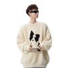 American cartoon puppy pullover sweater men's winter mohair crew neck knitted sweater lazy casual couple inside