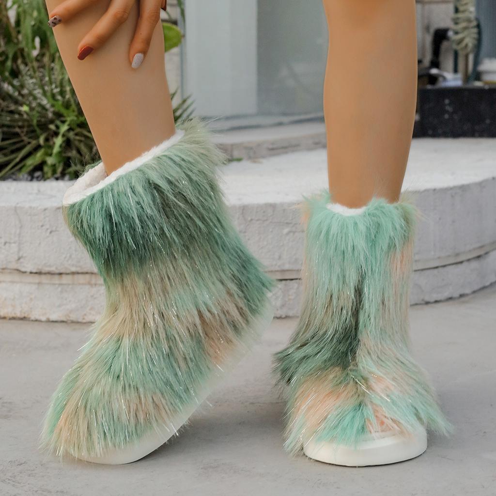 Damen Schneestiefel Winter 2024 Neue Outdoor Luxus Pelzigen Mode Stiefel Frau Plüsch Warme Plateauschuhe für Damen