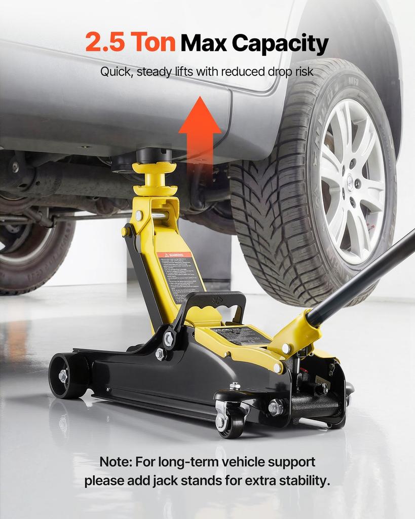 Low Profile Floor Jack, 2.5 Ton Capacity, Steel Racing Floor Jack with Single Piston Quick Lift Pump & SUV Adapters, Hydraulic Trolley Car Lift for