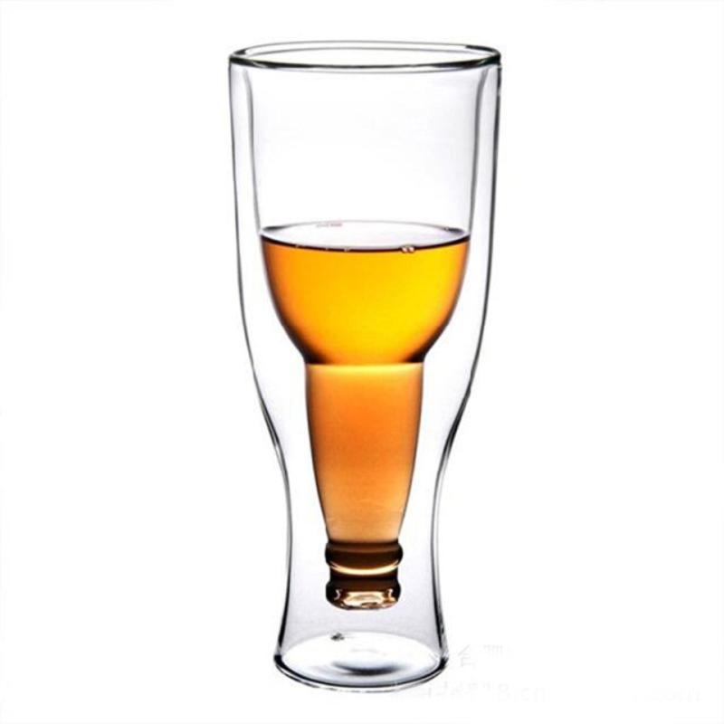350ml creative double wall glass glass beer bottle hopside down beer bowl my bottle crystal beverage cups cups | Beer Bowls