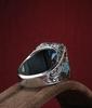 Hecheng Retro Ethnic Style Ring with Sea Blue Zircon Inlay