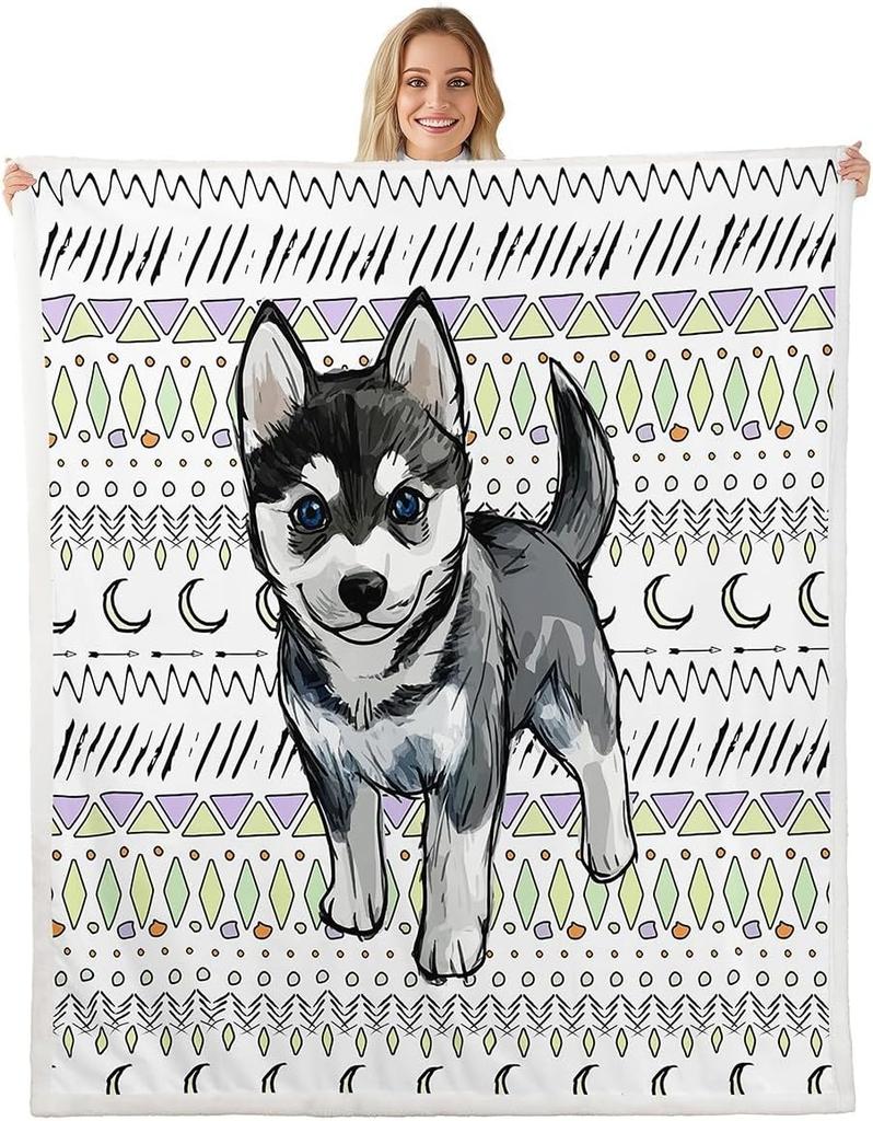 Husky Dog Pattern Blanket Soft Fleece Throw Pet Lover Gift Home Decor Cozy Bedding for Dog Owners Living Room Decoration
