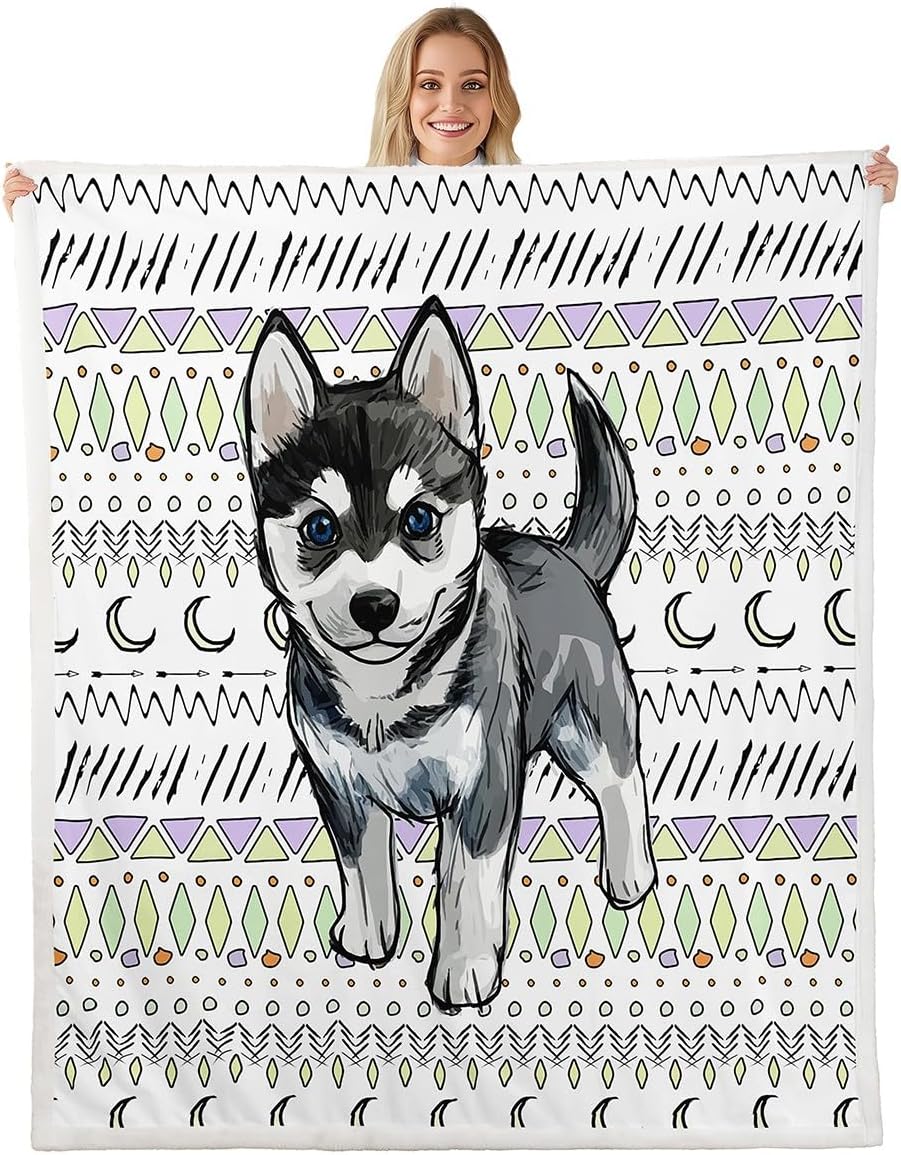 

Husky Dog Pattern Blanket Soft Fleece Throw Pet Lover Gift Home Decor Cozy Bedding for Dog Owners Living Room Decoration 75x90cm