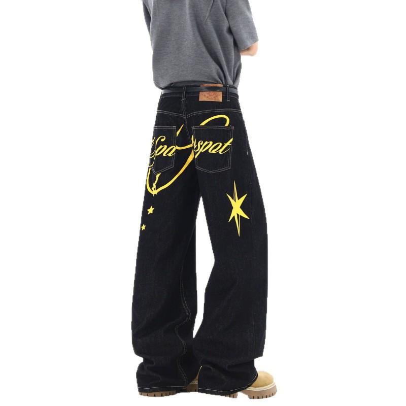 Vintage Washed Denim Jeans Men Women Loose Straight Leg High Street Style Casual Long Pants