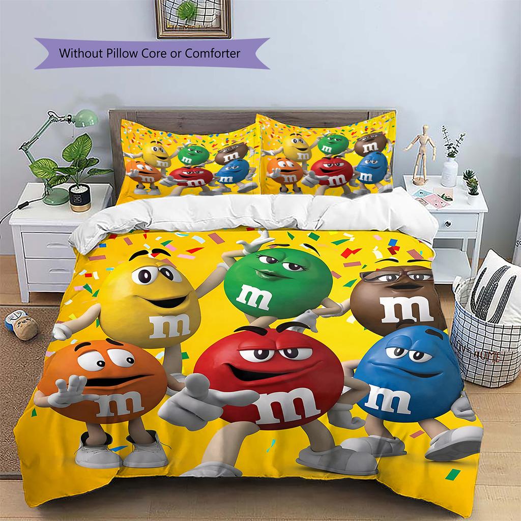 M&M's Muster Bettwäsche, Steppbett Set Bettbezug Kissenbezug Zuhause Geburtstagsgeschenk (1 Bettbezug + 2 Kissenbezüge, ohne Füllung)