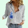 Women Fashion Lapel Neck Long Sleeve T-shirt Summer&fall Casual Floral Print Cotton Linen Top Female Loose Buttoned Blouses