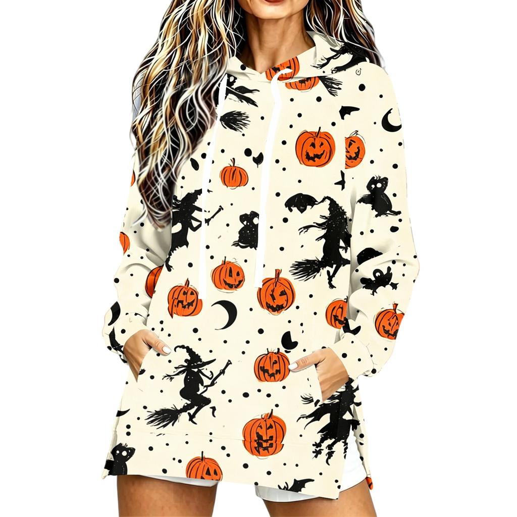 Women's Casual Long Sleeve Halloween Print Hoodie Pullover Top