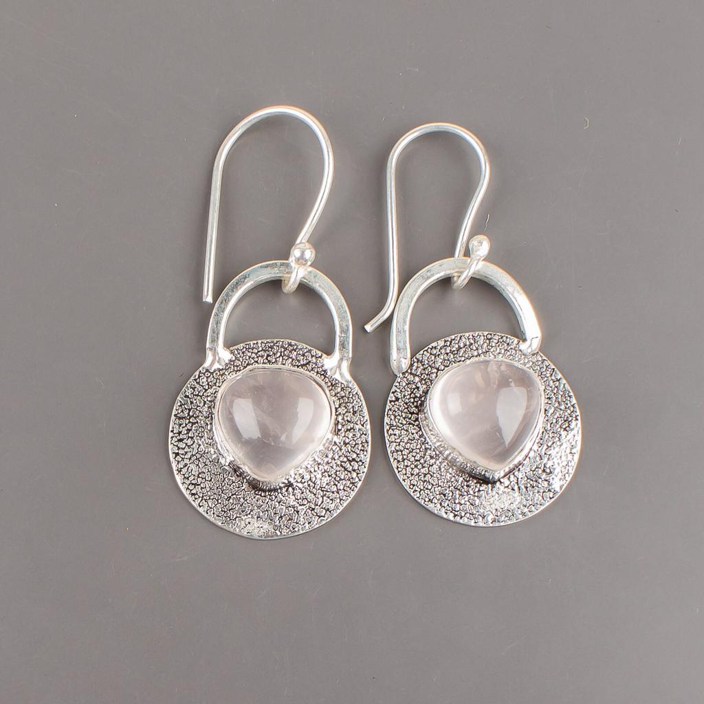 Natural Rose Quartz Gemstone 925 Sterling Silver Handmade Dangle Earrings 1.30" EE-63-22