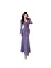 Women's Autumn Winter Purple Lace Bodycon V-Neck Mermaid Dress - Sexy Socialite Style
