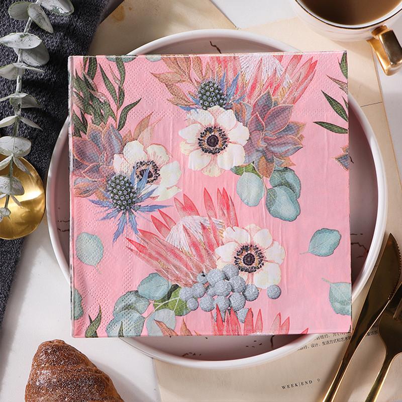 20pcs/bag Vintage Pink Flower Pattern Dinner Table Paper Napkins Tissue Home Birthday Wedding Party Decoration