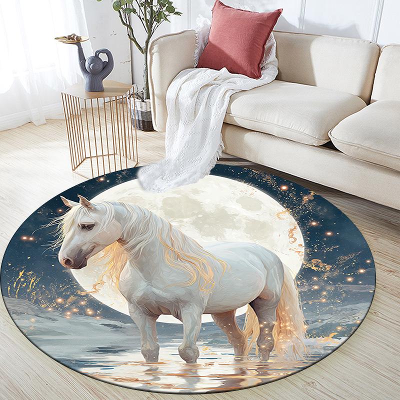 Magical Horse Round Area Rug,Carpet Rug for Living Room Bedroom Sofa Playroom Decor,Non-slip Floor Mat