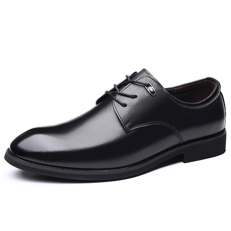 Large Size Leather Shoes Men's Genuine Leather Business Dress Pointed Trend Black Groom Wedding Shoes Men's 2025 Height Increase