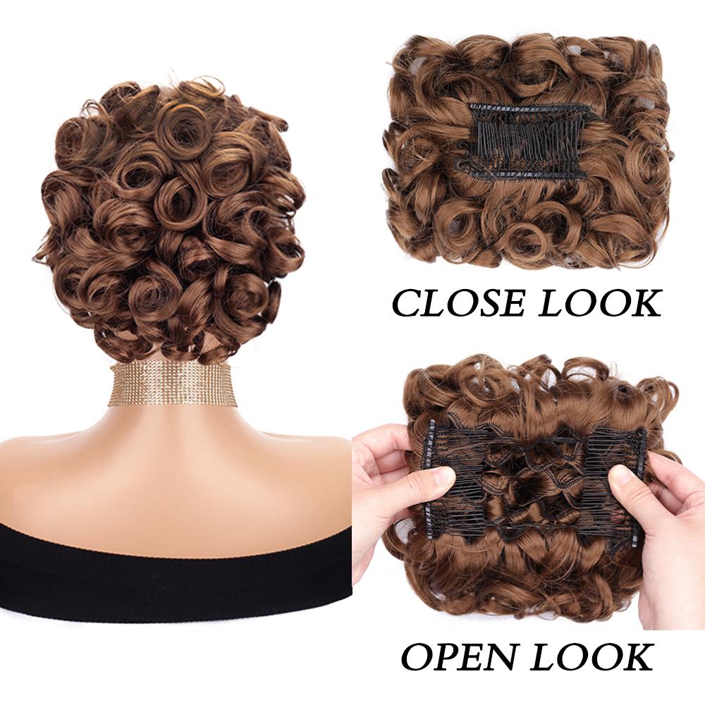 MISS WIG Synthetic Short Messy Curly Bun Hair Extension Easy Stretch Hair Combs Clip In Hair Extension Scrunchie Chignon Tray Ponytail Hairpieces