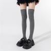 Women Solid Color Ribbed Cuffs Thigh High Stockings Japanese Preppy Students Stretchy Over The Knee Long Boot Socks
