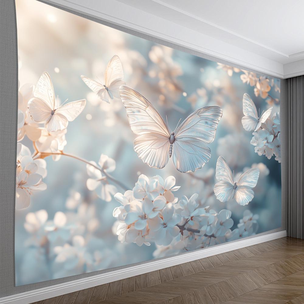 1 piece peony butterfly tapestry, polyester fabric, machine washable, suitable for living room, bedroom, office decoration