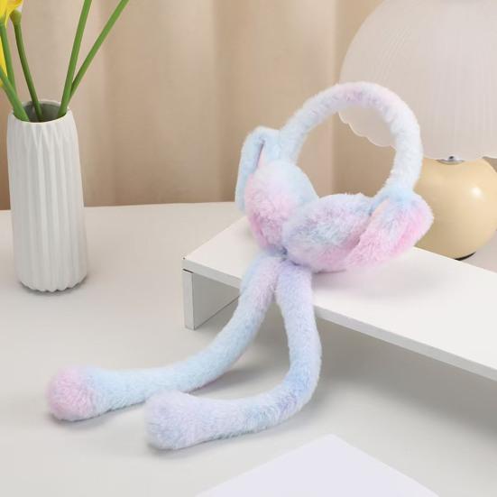 1/2 Pièces Cache-oreilles Lapin en Peluche avec Oreilles Sautantes Mobiles Couleur Dégradée Doux Poilu Couvre-oreilles Bandeau
