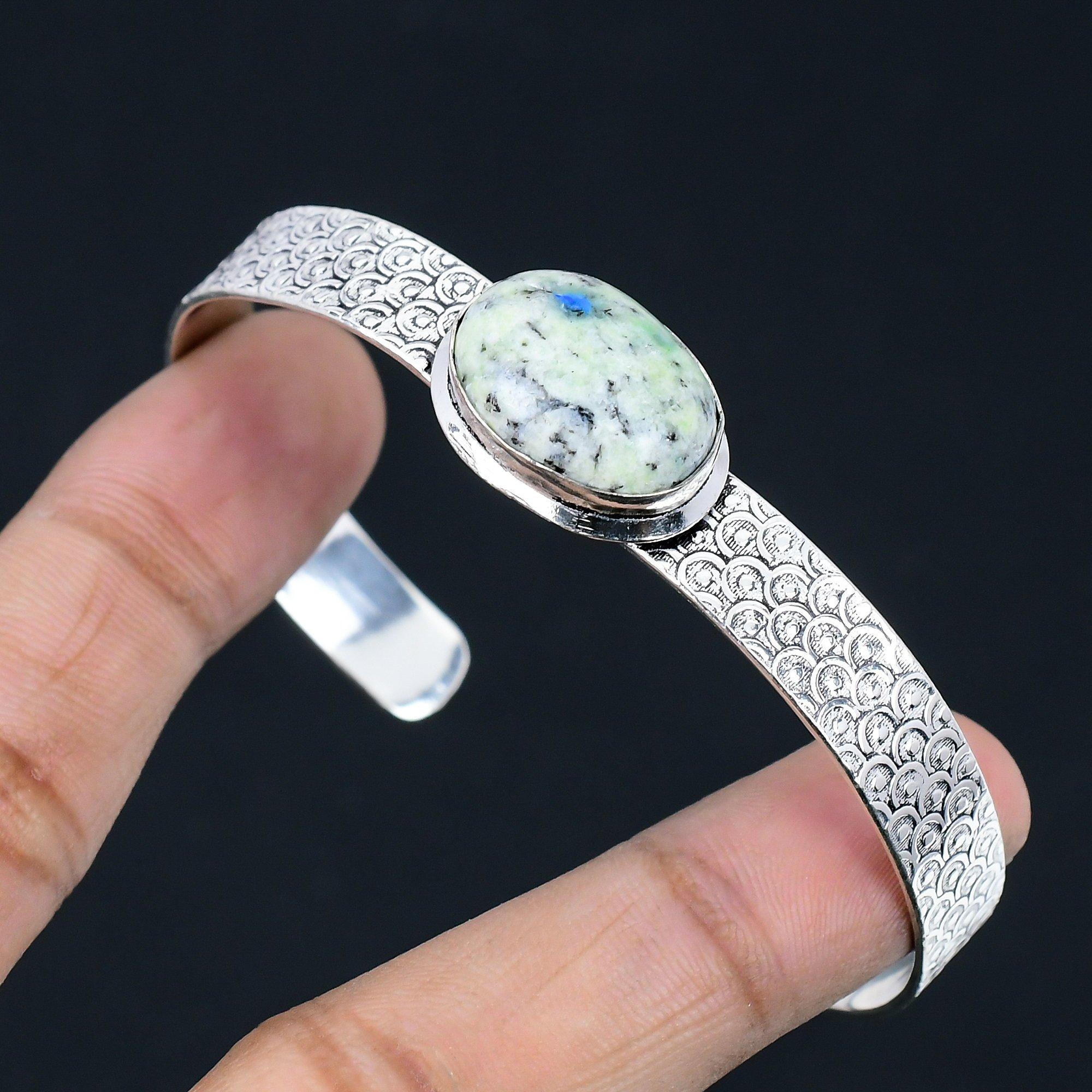 

K2 Jasper Stone Artisan Daughter Trendy Unique Ethnic New Bangle Sterling Silver Adjustable