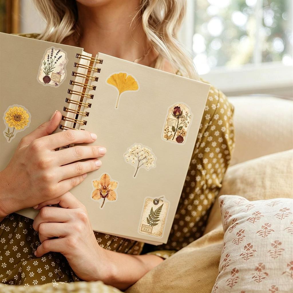 50Pcs/Set Wabi-sabi. Retro Flowers & Leaves Series 06 PET Stickers Waterproof DIY Fashion Doodle Decals Stickers