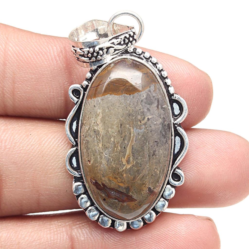 Pendant Rain Forest Jasper Gemstone Valentine'Day Gifted Silver Jewelry 2.25"
