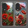 Retro Poppy Flower Bloom Hot Red Printed Tempered Glass Phone Case for Huawei Nova 13 Pro 12 11SE 10 P60 P40 Mate 40 50 60 Cover