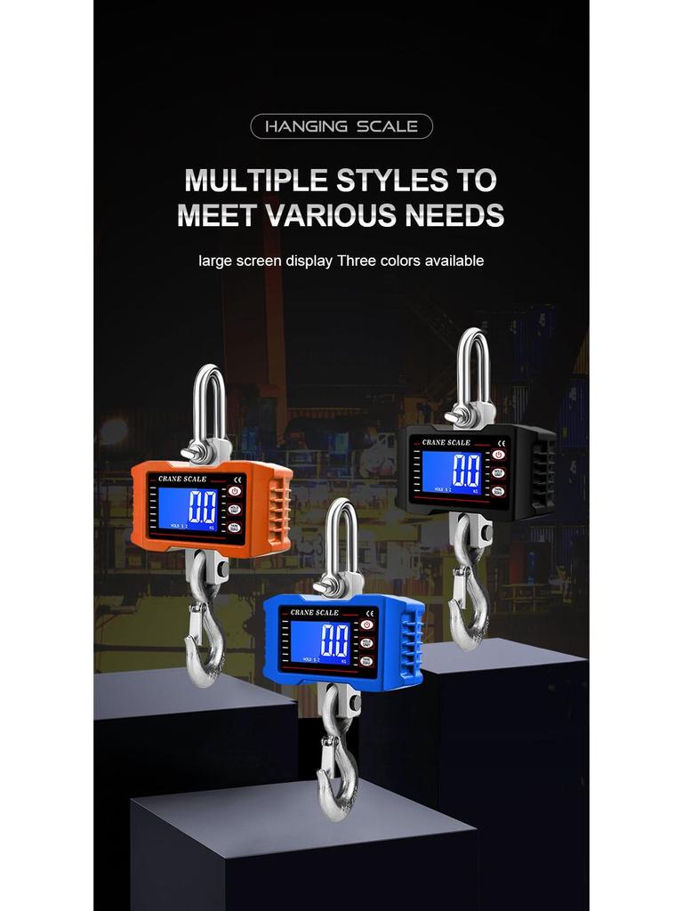 1000kg/1.5t/2t Electronic Hanging Crane Scale - Handheld Tension Hook Meter