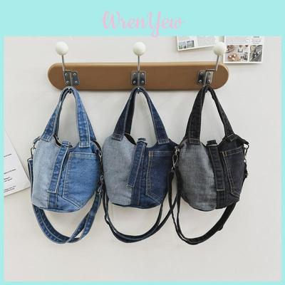 Denim Casual Bucket Bag With Breathable Fabric For Unisex Daily Use