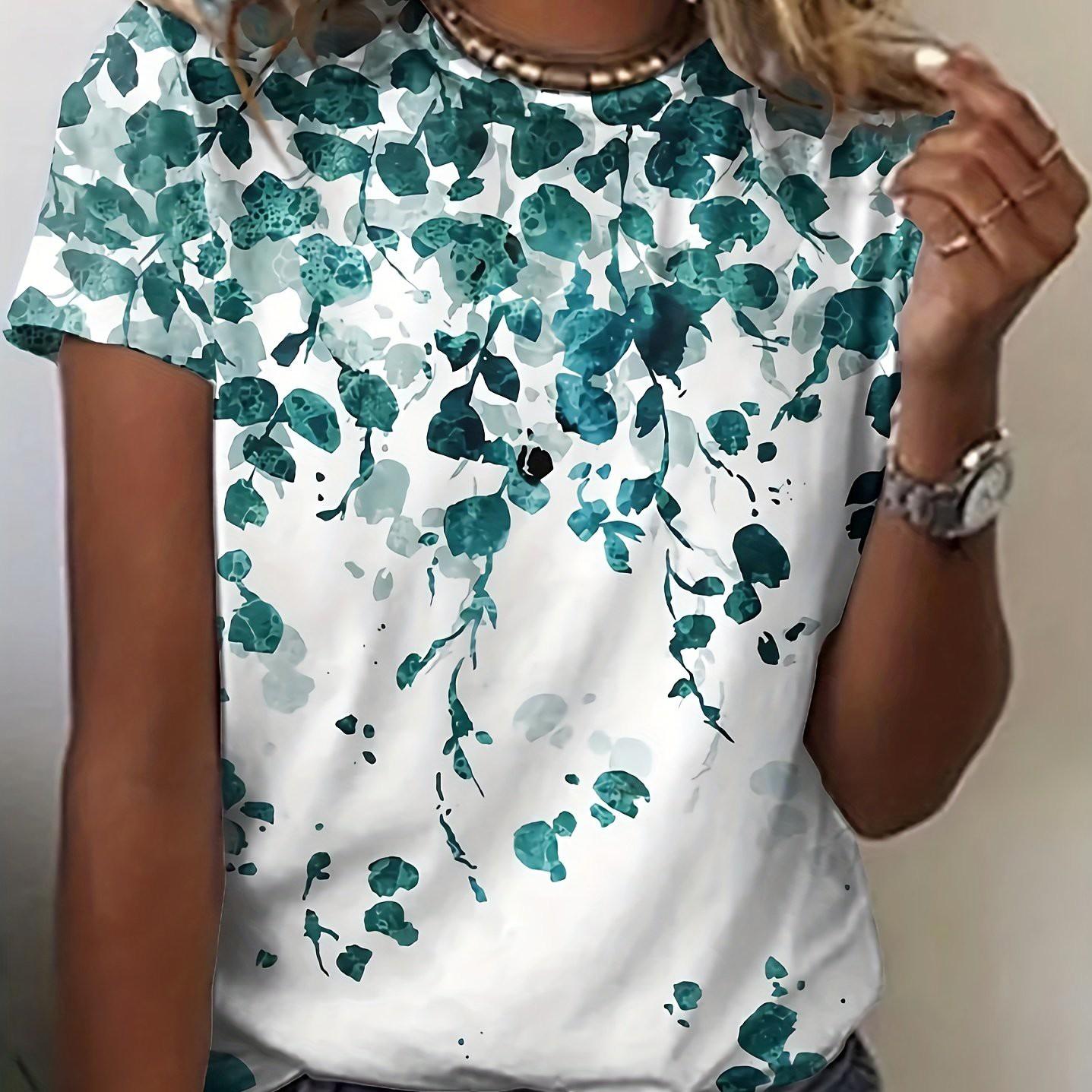 

Летняя женская футболка с цветочным принтом и круглым вырезом, повседневная, с коротким рукавом, женская модная одежда 8XL