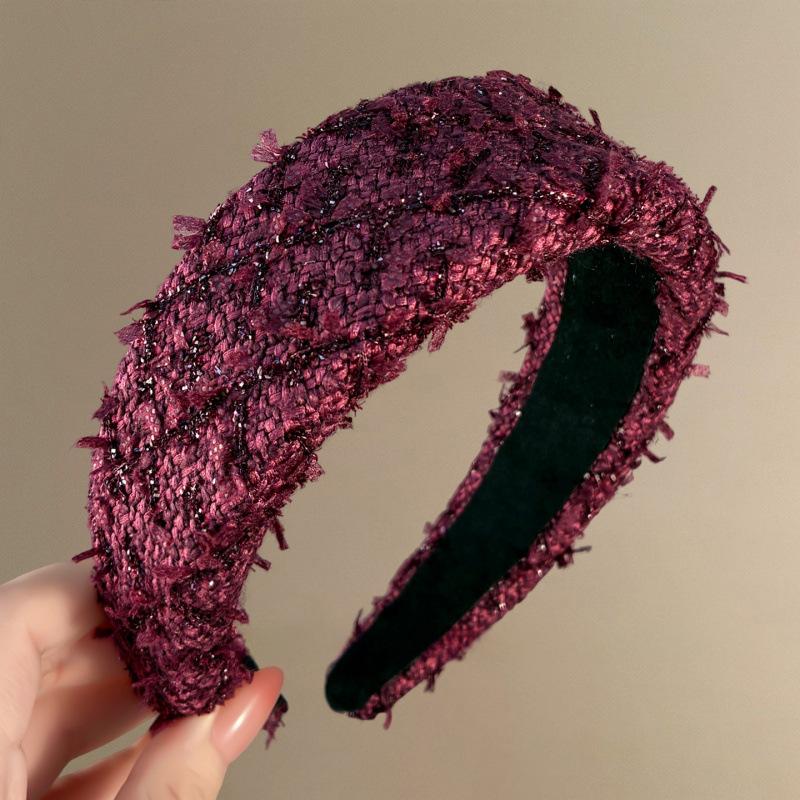 Retro Autumn/Winter New Tweed Wool Headband for Women, High-Headband with Sponge, Travel Hair Clip фиолетовый