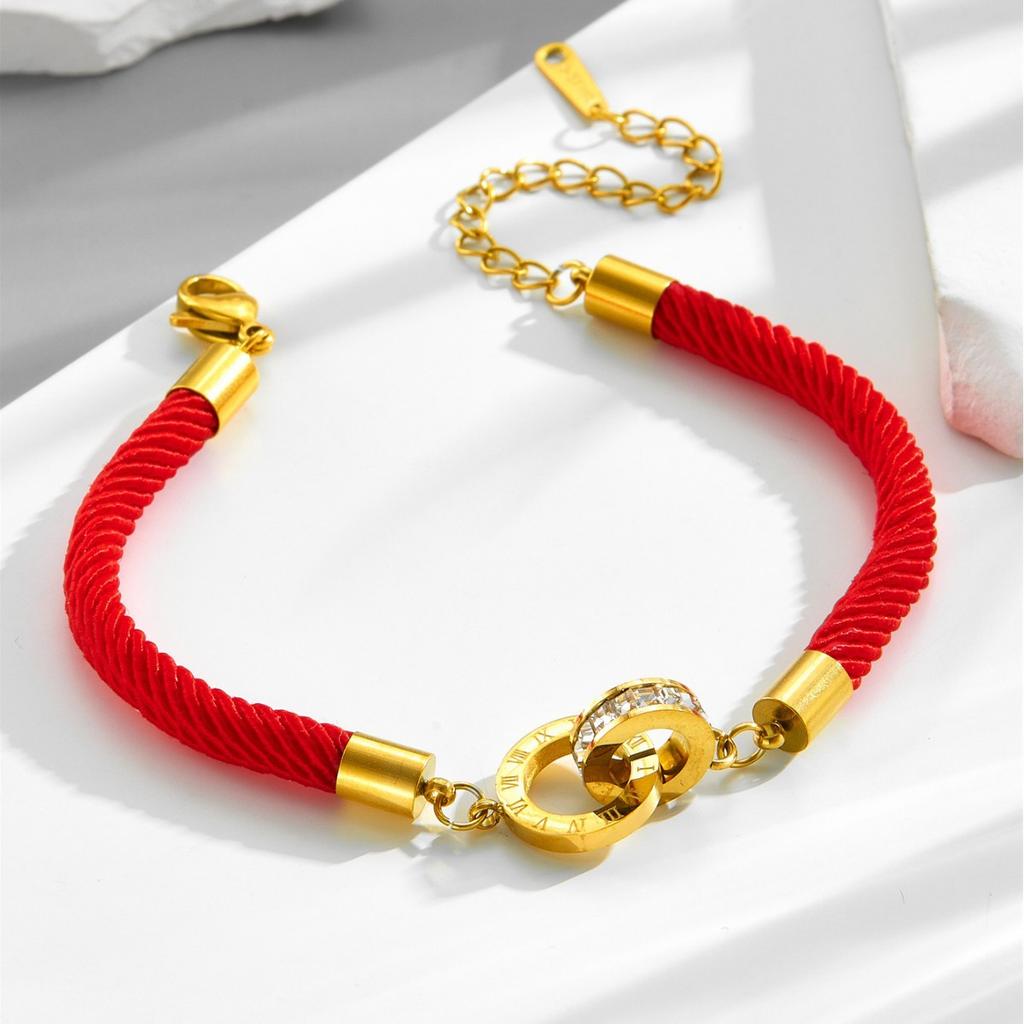 Stainless Steel Blessing Red Rope Bracelet For Women Girls Gold Color Exquisite Chinese Style Wrist Chains Party Jewelry Gifts
