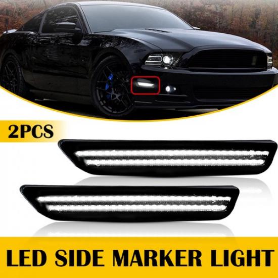 Smoked Lens White LED Front Side Marker Reflector Light For 10-14 Ford Mustang