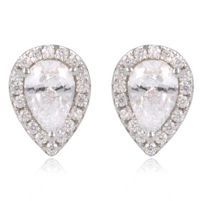 [R0697] - Brincos de Prata 'Sissi' branco prateado (rhodiado) - 9x6 mm