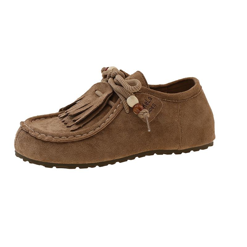 Kangaroo women's autumn new soft-soled flat-soled lace-up casual fringed single shoes women
