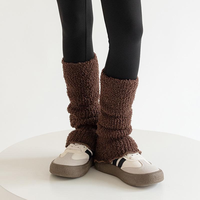 1 Pair Girls Kids Leg Casual Fashion Furry Sock Warmers Winter Warm Thick Slouchy Socks Korean Style Solid Color Calf Socks