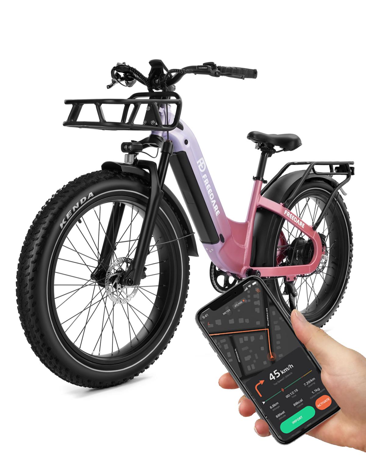 Bodywel JB1011 All-Terrain Elektrofahrrad 48V20Ah Akku 1000W E-Mountainbike Mit Frontkorb und Gepäckträger 26 Zoll Fat Tires Elektrofahrrad rosa