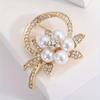 Flower Imitation Pearl Brooches For Women Shiny Rhinestone Double Layer Love Heart Pins Sweater Cardigan Jewelry Gifts