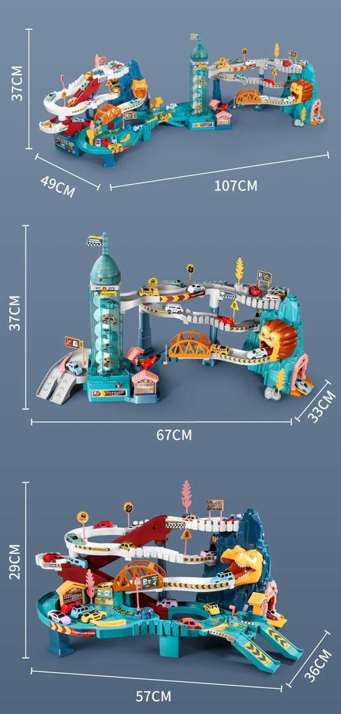 Zmart Toy Car Truck Lion Theme Model Car Miniature Car Track Lion Slope Toy Gravity Driving Battery-Free 3D Track Automatic Driving Educational Toy Fo