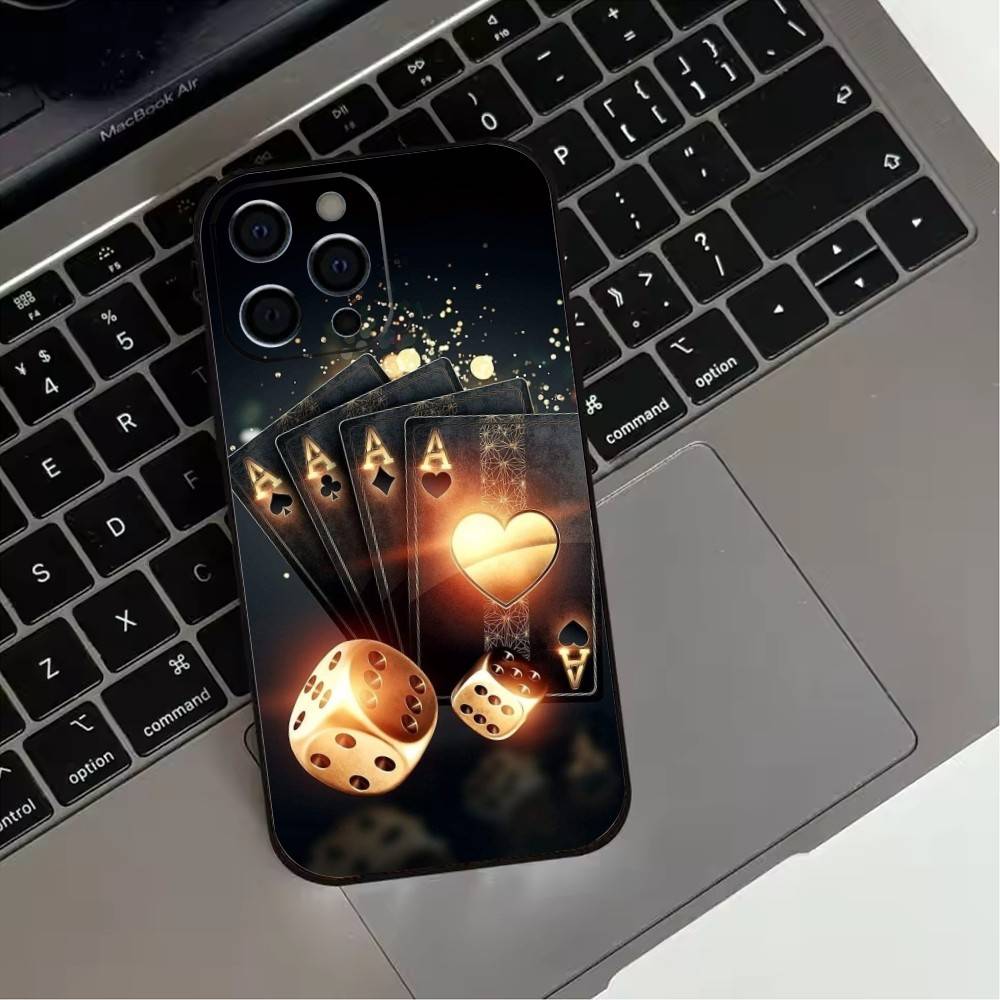 Dark Poker Phone Case For iPhone 17, 16,15,14,13,12,11 Plus,Pro Max, Others Soft Black Cover