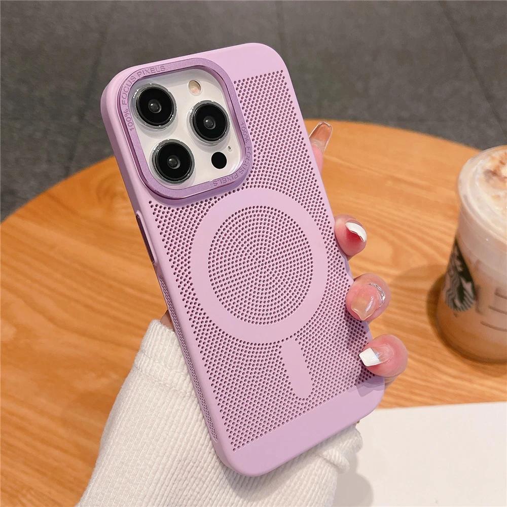 Ultra tenký magnetický kryt s mřížkou pro odvod tepla pro iPhone 15 13 12 14 11 Pro Max Matný tvrdý ocelový Magsafing Nárazuvzdorný kryt