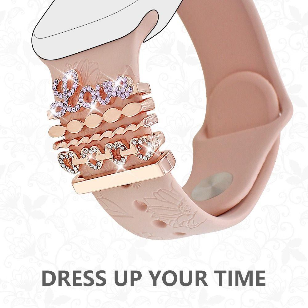 Metal Watch Band Ornament Dragonfly Heart-shaped Wristbelt Charms Fashion Strap Decorative Tool for Apple Watch Band