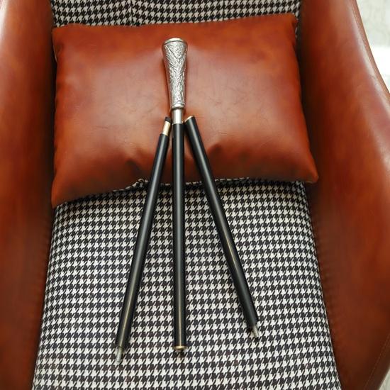 93.98 cm Elegant Silver Handle Walking Stick Black Wooden Cane with Floral Embossed Grip Gentleman’s  Gift for Him, Her Collectors