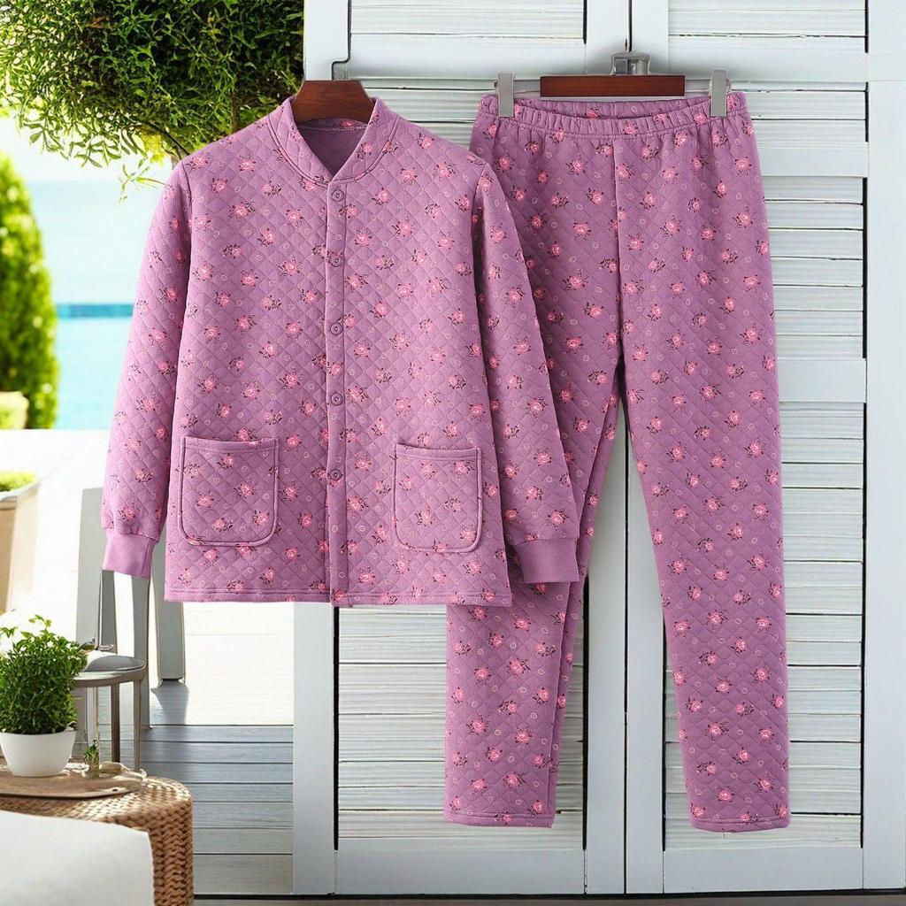 Women's Plus-Size Quilted Pajama Set for Middle-Aged & Elderly