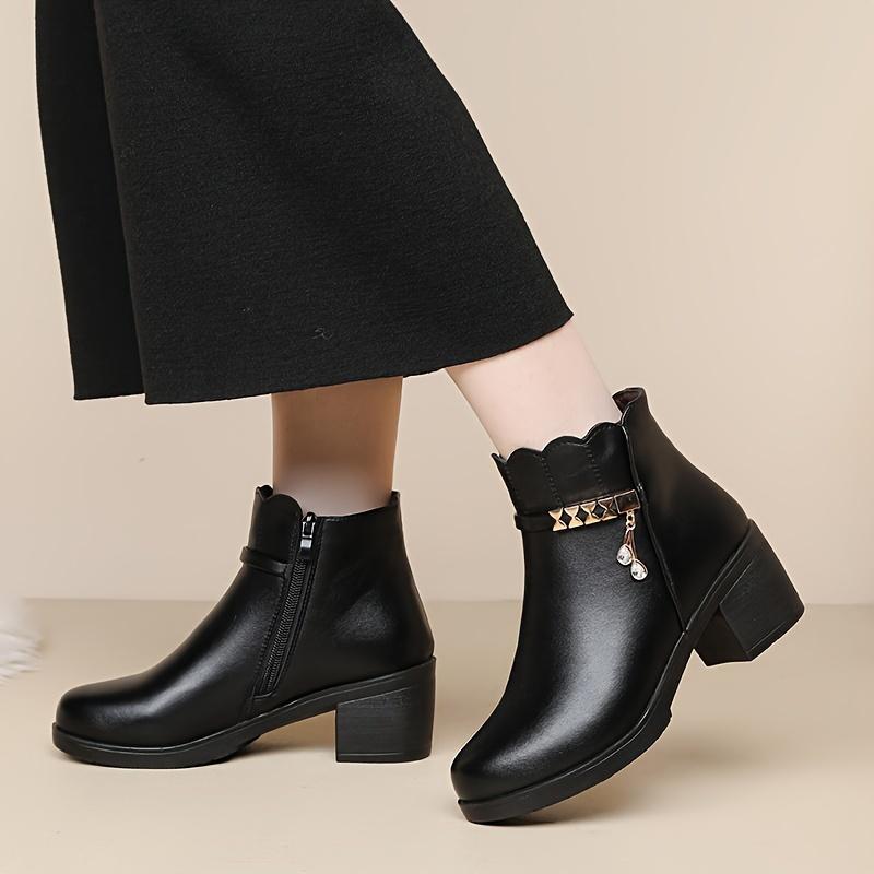 Baumwollschuhe mit dickem Absatz, Winterfleece, Winterschuhe für Mittelalte und Ältere, Damenschuhe für Mittelalte, Warme Stiefel, Winter-Lederstiefel mit rutschfester Sohle