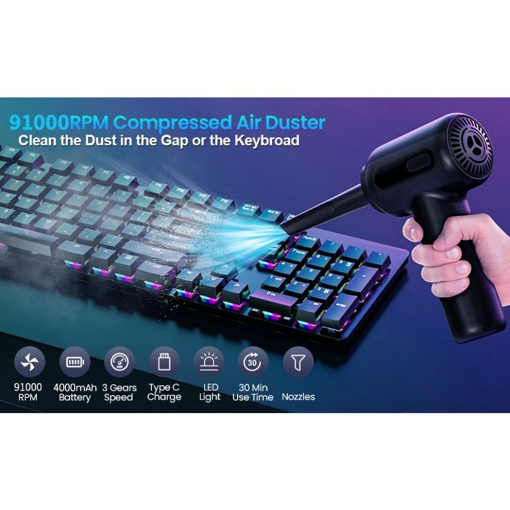 3 In 1 Compressed Air Duster for Keyboard Electric Air Blower Computer Cleaning Cordless Air Dust Cleaner for PC Crumbs Sofa Car