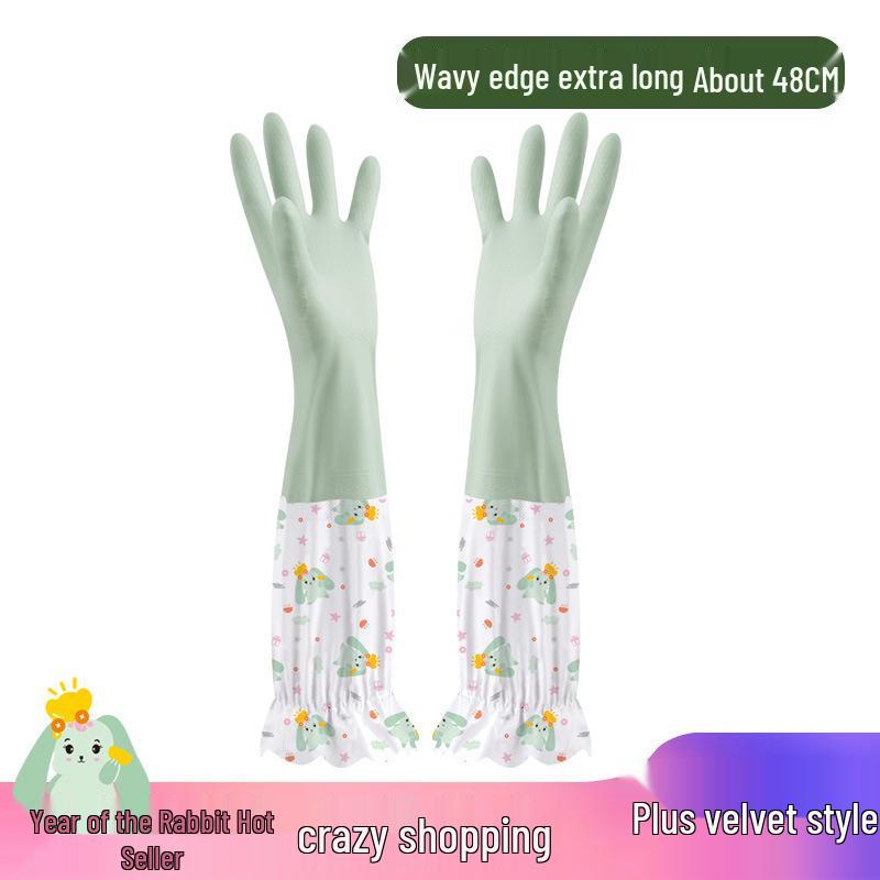 Fleece-Lined Rubber Dishwashing Gloves - Extra Thick, Waterproof, & Warm for Kitchen or Laundry Use