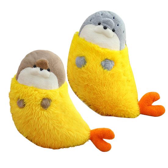 Fried Shrimp Seal Plush Pillow 70/90cm Soft Stuffed Hugging Doll with Invisible Zipper Cute Decorative Cushion Toy for Kids