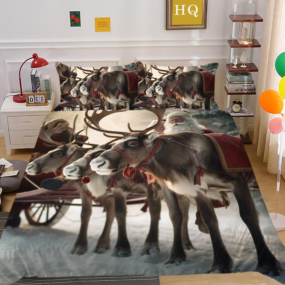 

Рождественская печать 3D-печать Полиэстеровая наволочка Пододеяльник Набор из двух или трех предметов EU Single 135*200