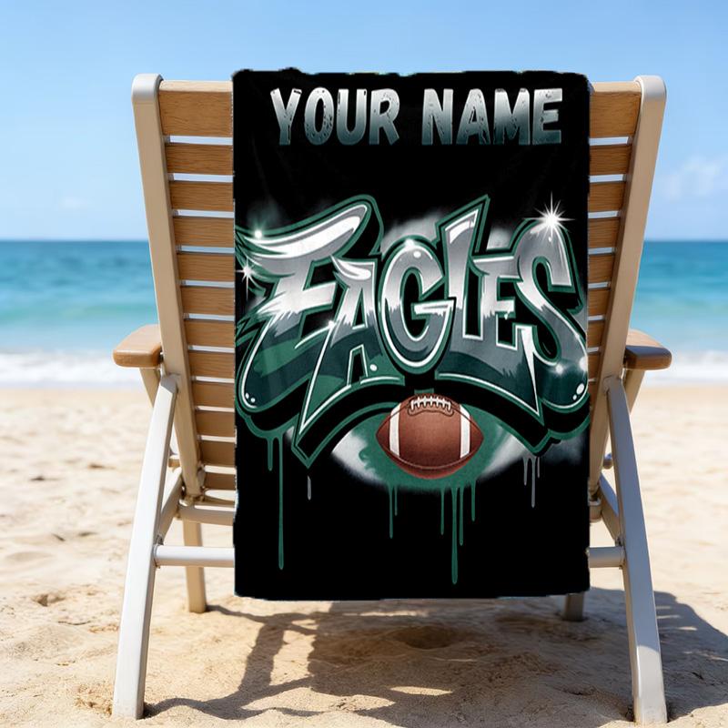 1pc Fashion Cool Eagle Logo1 Beach Towel with Custom Name, Beach/Swimming/Bath/Picnic/Camping Towel, Suitable for Seaside Beaches