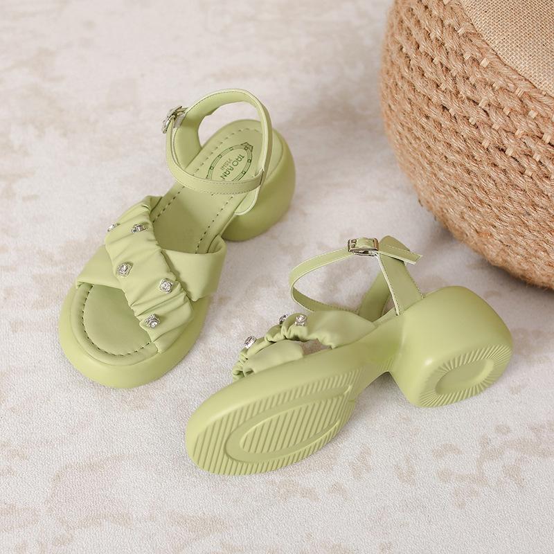 Sandals women's summer new fashion rhinestone small retro beach platform non-slip high heels